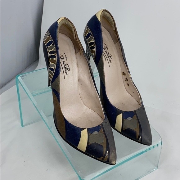 Emilio Pucci Sz 35 Signature Painted Leather Heels - Picture 5 of 12